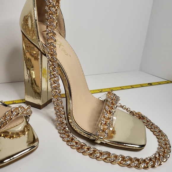Mixx Shuz Shoes - ❤️❤️NWOB  MIXX SHUZ candy gold strap heel with gold embellished chain sz 5.5❤️❤️